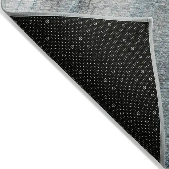 8' Teal Blue And Gray Round Abstract Washable Indoor Outdoor Area Rug Photo 9