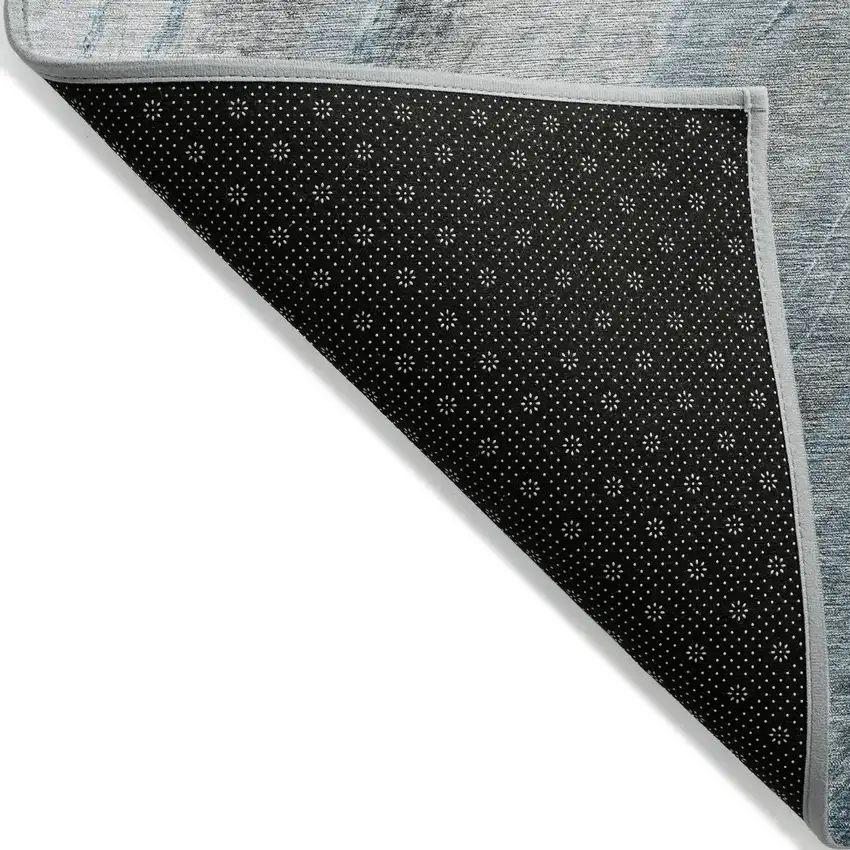 8' Teal Blue And Gray Round Abstract Washable Indoor Outdoor Area Rug Photo 9