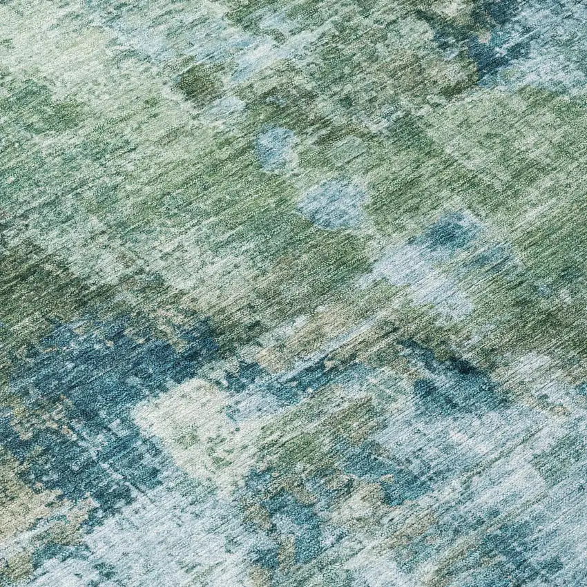 8' Teal Blue And Gray Round Abstract Washable Indoor Outdoor Area Rug Photo 8