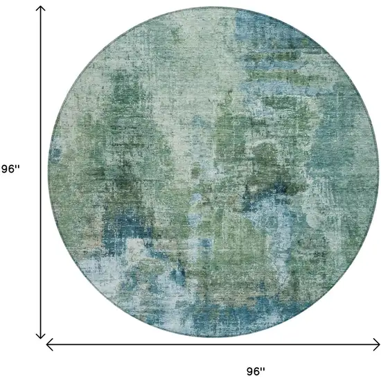 8' Teal Blue And Gray Round Abstract Washable Indoor Outdoor Area Rug Photo 3