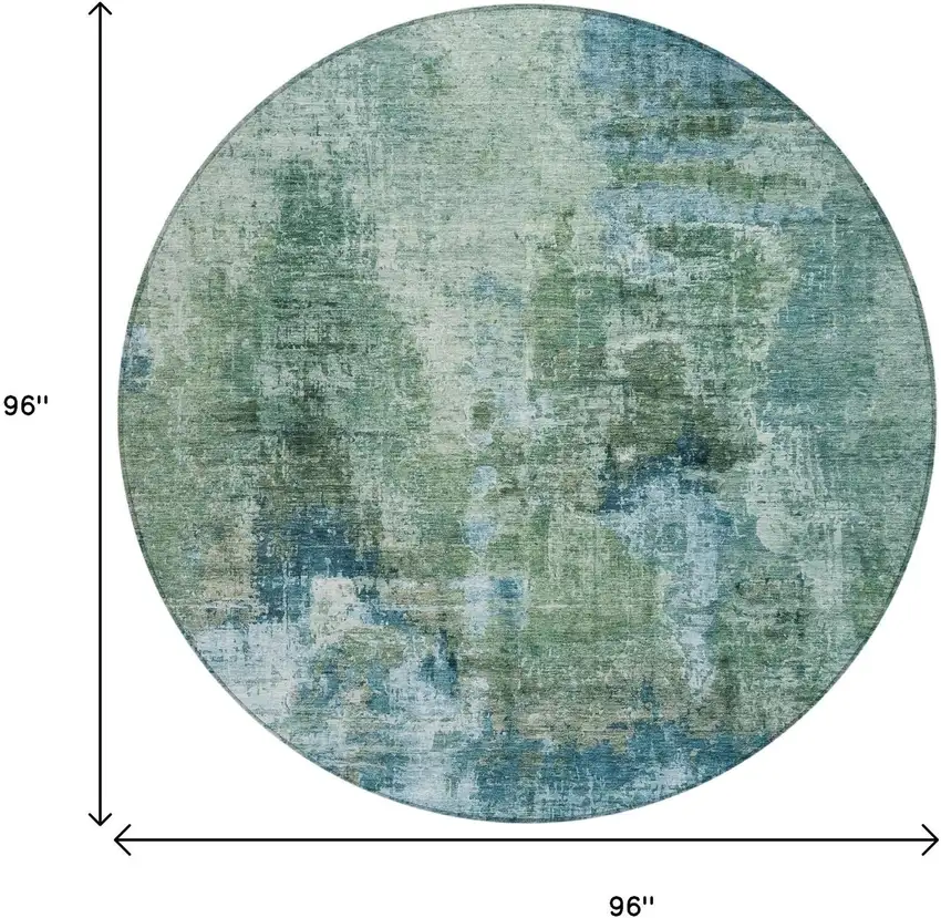 8' Teal Blue And Gray Round Abstract Washable Indoor Outdoor Area Rug Photo 3