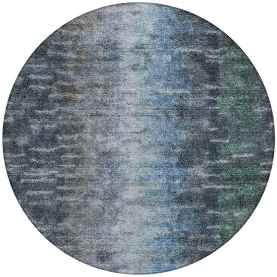 8' Teal Blue And Gray Round Abstract Washable Indoor Outdoor Area Rug Photo 4