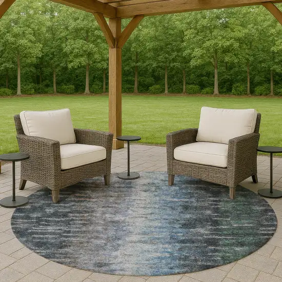 8' Teal Blue And Gray Round Abstract Washable Indoor Outdoor Area Rug Photo 8