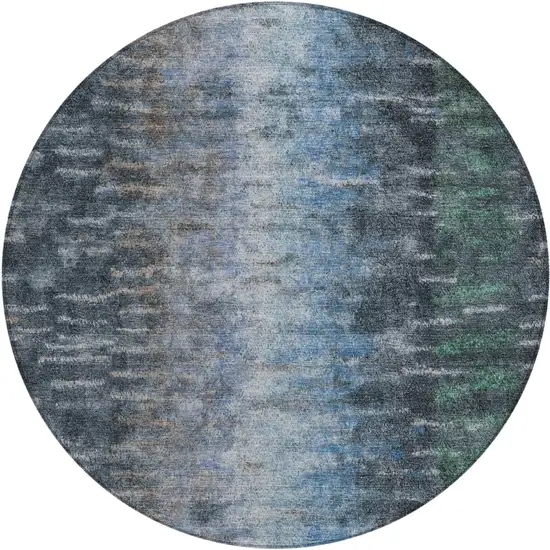 8' Teal Blue And Gray Round Abstract Washable Indoor Outdoor Area Rug Photo 2