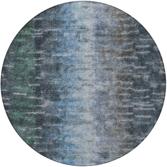 8' Teal Blue And Gray Round Abstract Washable Indoor Outdoor Area Rug Photo 5
