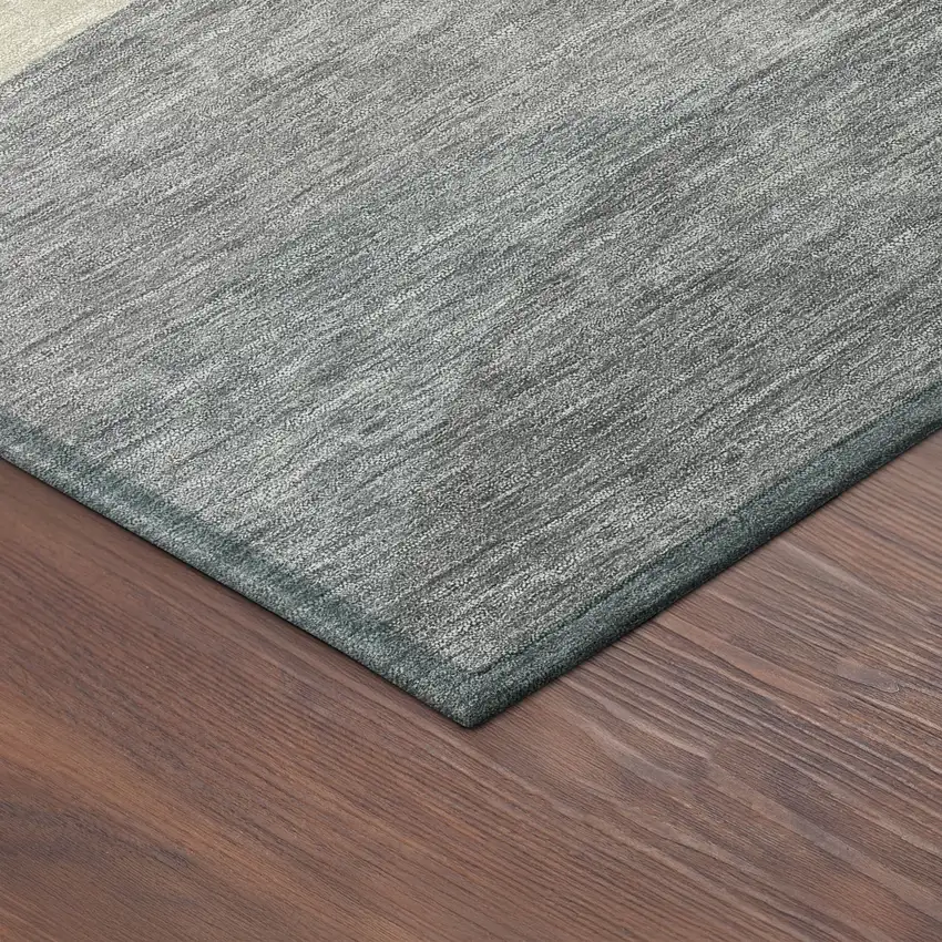 8' Teal Blue And Gray Round Abstract Washable Indoor Outdoor Area Rug Photo 8