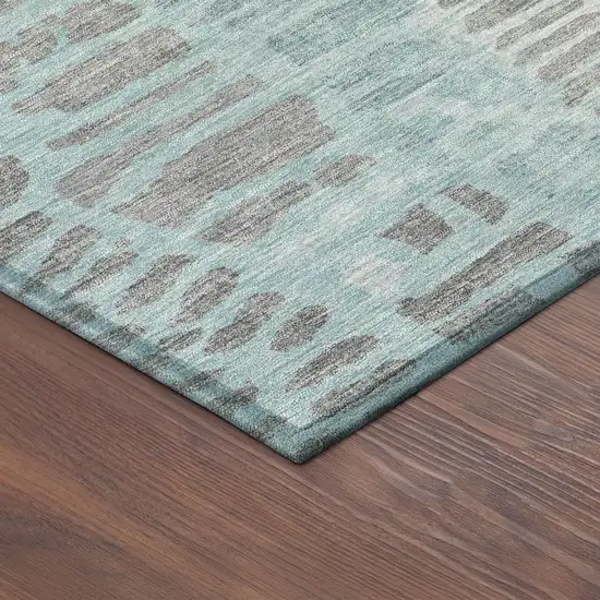 8' Teal Blue And Gray Round Abstract Washable Indoor Outdoor Area Rug Photo 8