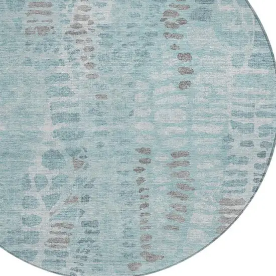 8' Teal Blue And Gray Round Abstract Washable Indoor Outdoor Area Rug Photo 2