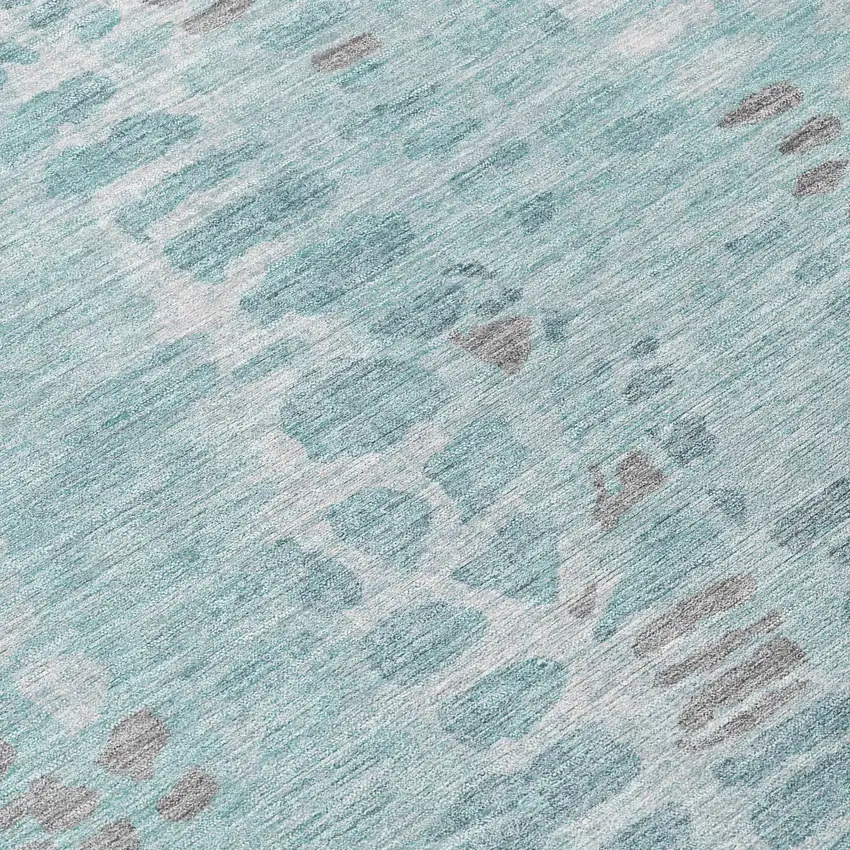 8' Teal Blue And Gray Round Abstract Washable Indoor Outdoor Area Rug Photo 9