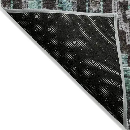 8' Teal Blue And Gray Round Aztec Washable Indoor Outdoor Area Rug Photo 9