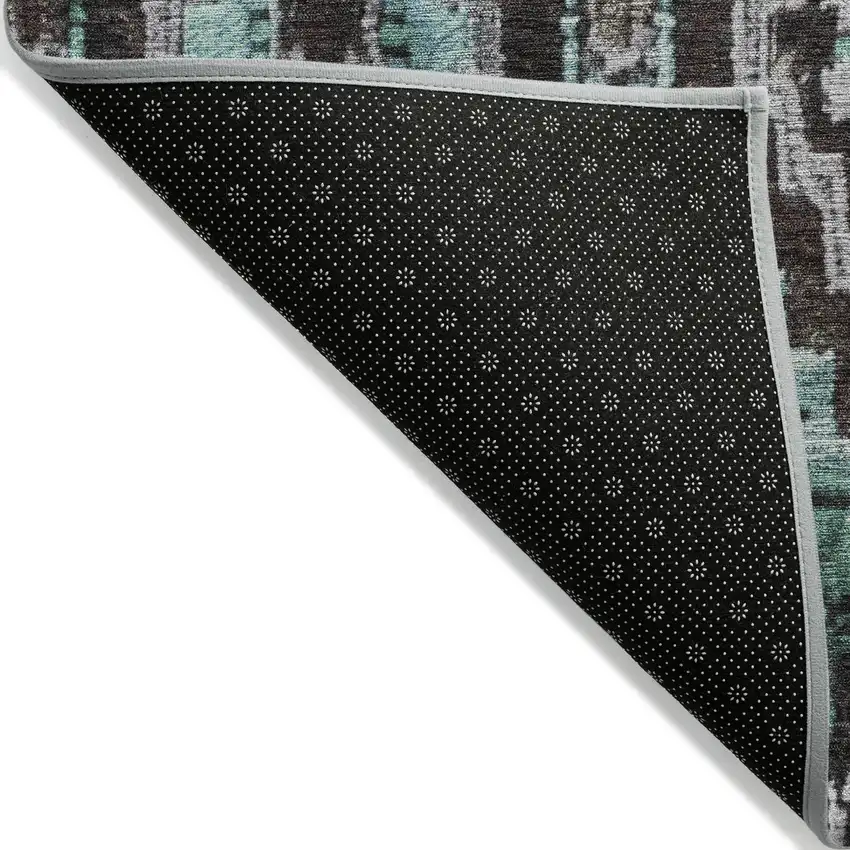 8' Teal Blue And Gray Round Aztec Washable Indoor Outdoor Area Rug Photo 9