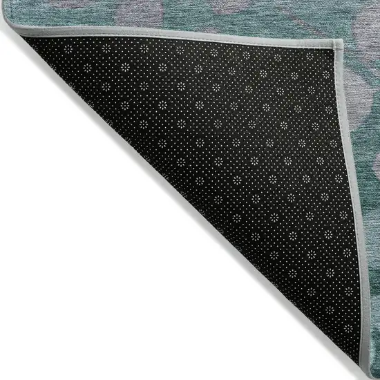 8' Teal Blue And Gray Round Floral Washable Indoor Outdoor Area Rug Photo 9