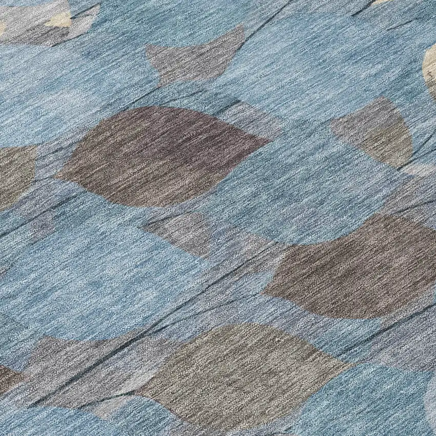 8' Teal Blue And Gray Round Floral Washable Indoor Outdoor Area Rug Photo 7