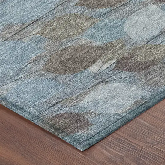 8' Teal Blue And Gray Round Floral Washable Indoor Outdoor Area Rug Photo 6