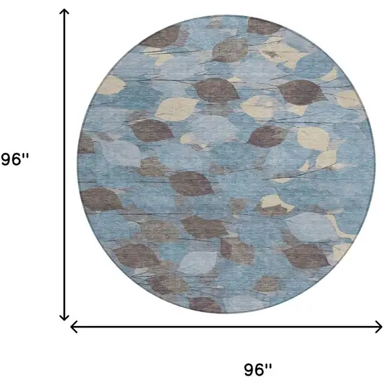 8' Teal Blue And Gray Round Floral Washable Indoor Outdoor Area Rug Photo 8