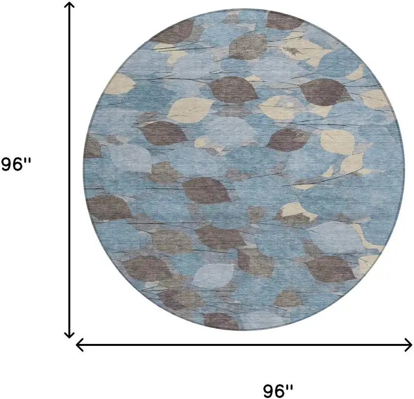 8' Teal Blue And Gray Round Floral Washable Indoor Outdoor Area Rug Photo 8