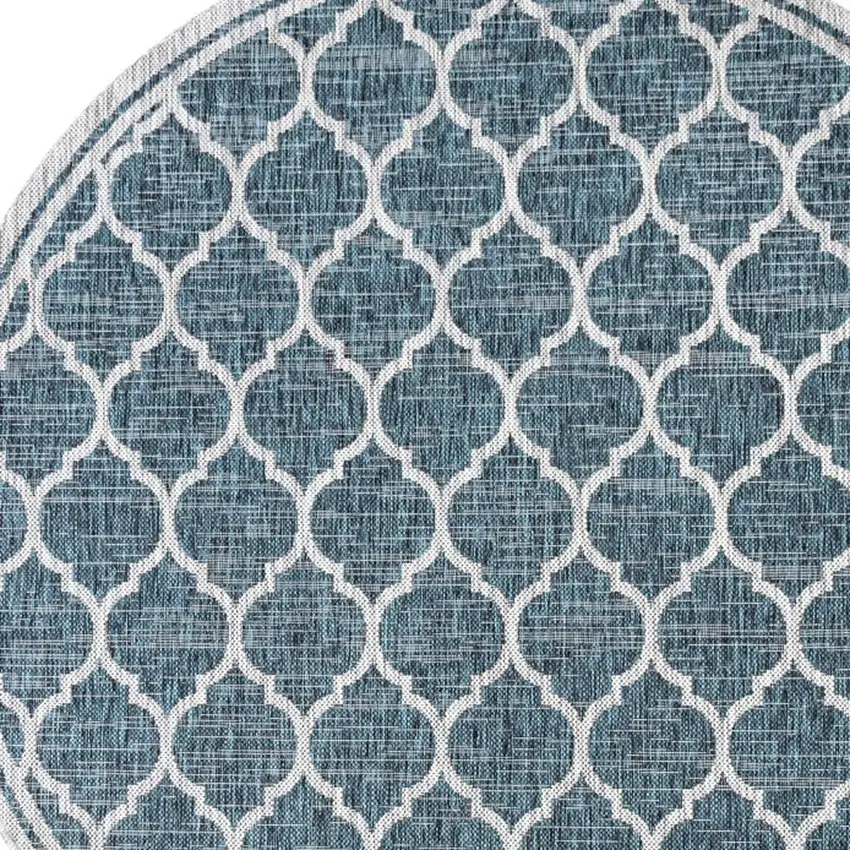 6' Teal Blue And Gray Round Geometric Indoor Outdoor Area Rug Photo 2