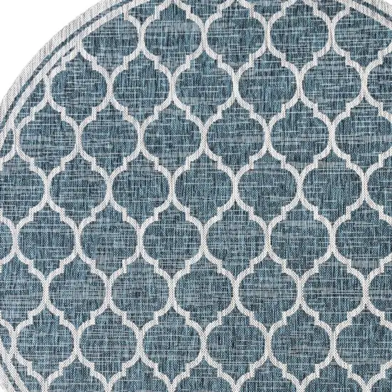 6' Teal Blue And Gray Round Geometric Indoor Outdoor Area Rug Photo 2