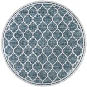 Photo of 6' Teal Blue And Gray Round Geometric Indoor Outdoor Area Rug