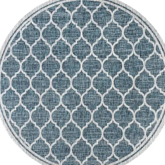 8' Teal Blue And Gray Round Geometric Indoor Outdoor Area Rug Photo 3