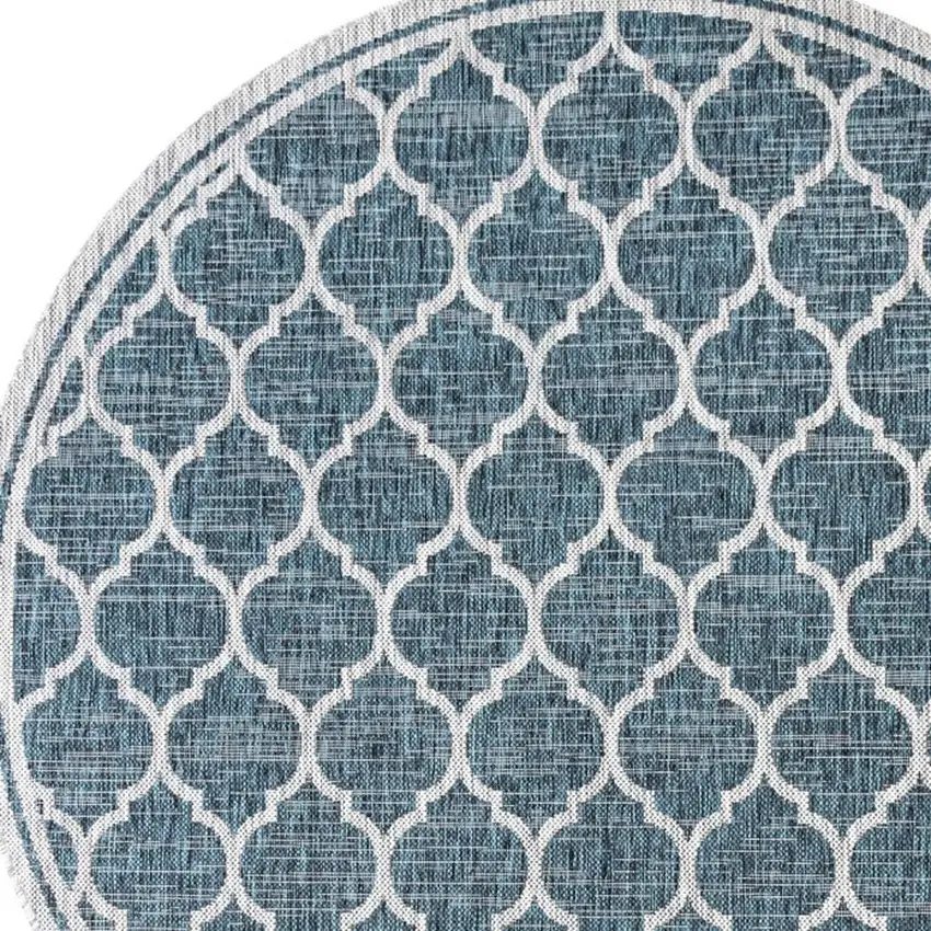 8' Teal Blue And Gray Round Geometric Indoor Outdoor Area Rug Photo 2