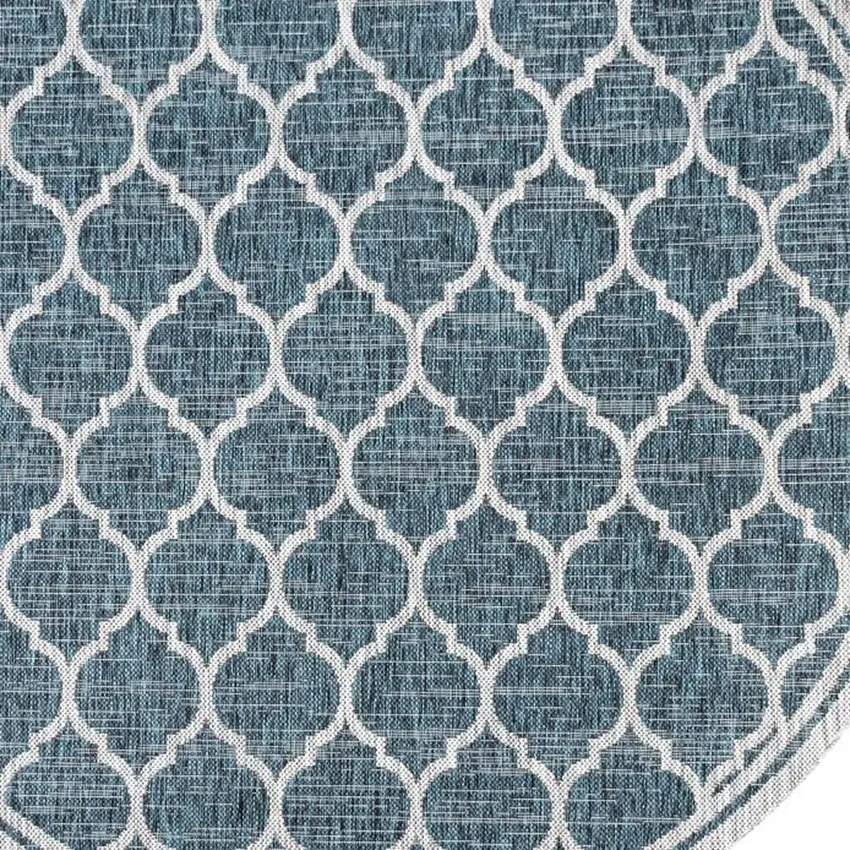 9' Teal Blue And Gray Round Geometric Indoor Outdoor Area Rug Photo 2