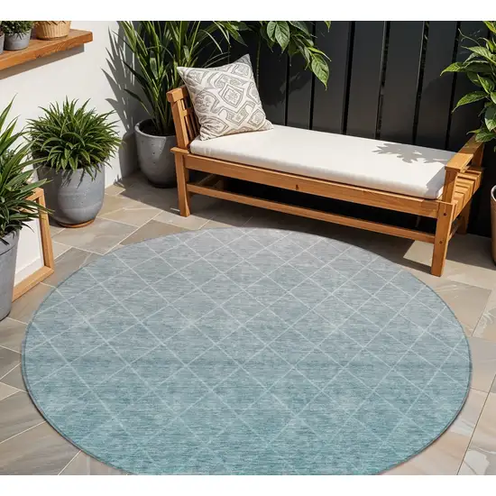 8' Teal Blue And Gray Round Geometric Washable Indoor Outdoor Area Rug Photo 1