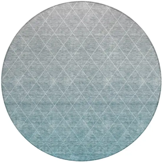 8' Teal Blue And Gray Round Geometric Washable Indoor Outdoor Area Rug Photo 2