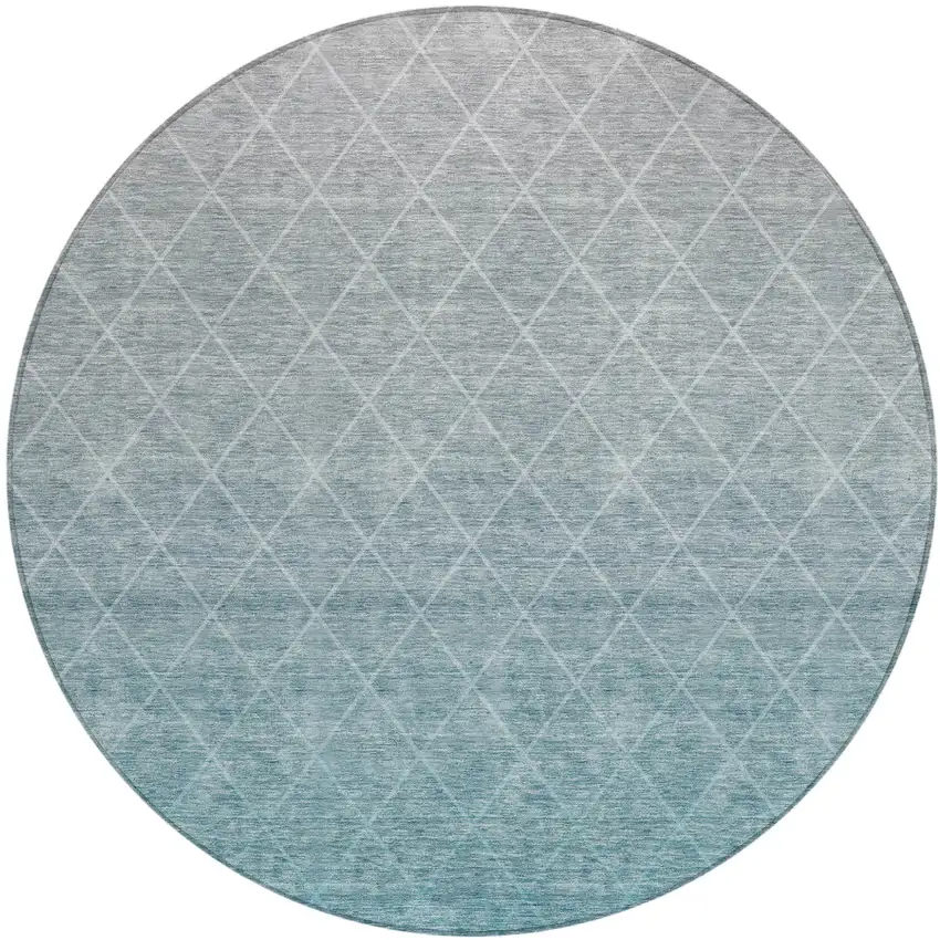 8' Teal Blue And Gray Round Geometric Washable Indoor Outdoor Area Rug Photo 2