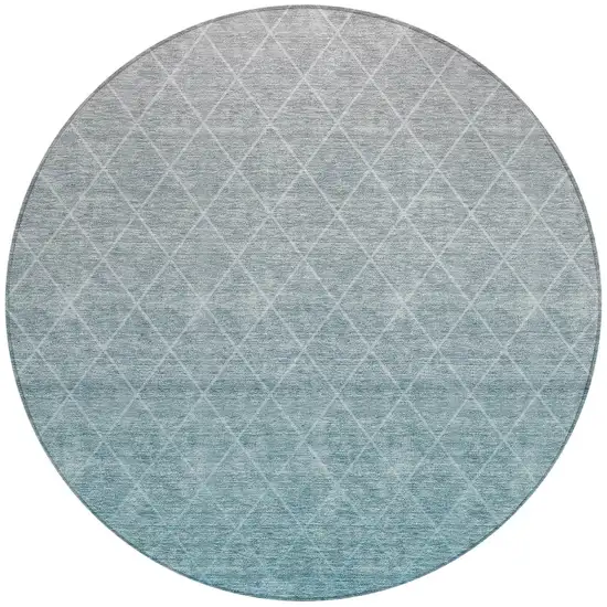 8' Teal Blue And Gray Round Geometric Washable Indoor Outdoor Area Rug Photo 5