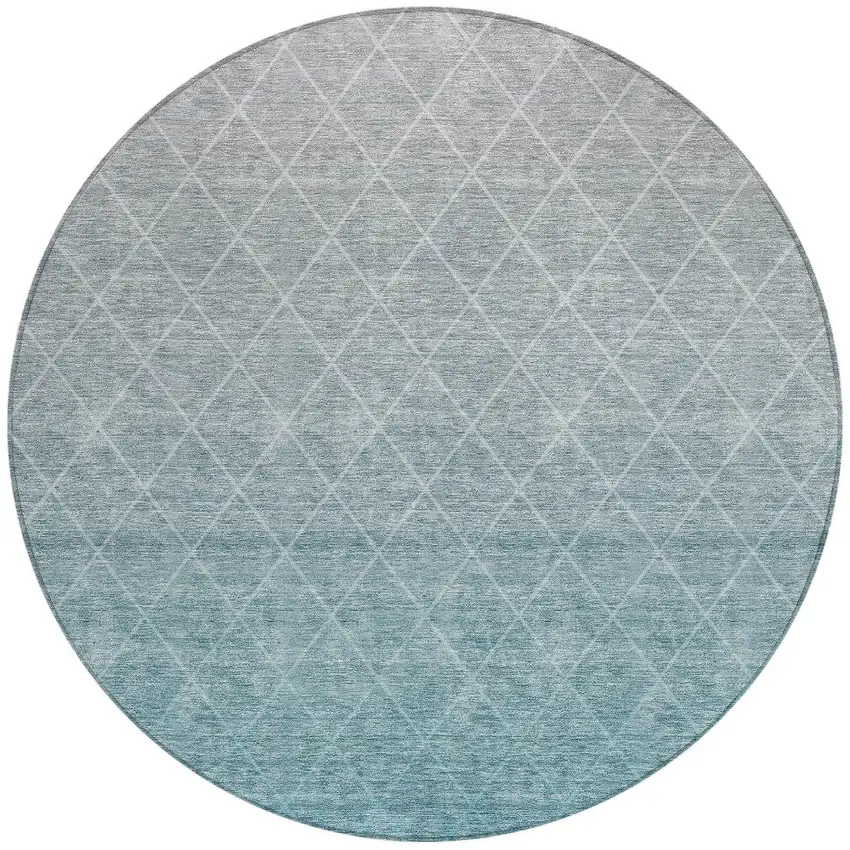 8' Teal Blue And Gray Round Geometric Washable Indoor Outdoor Area Rug Photo 5