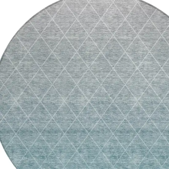 8' Teal Blue And Gray Round Geometric Washable Indoor Outdoor Area Rug Photo 4