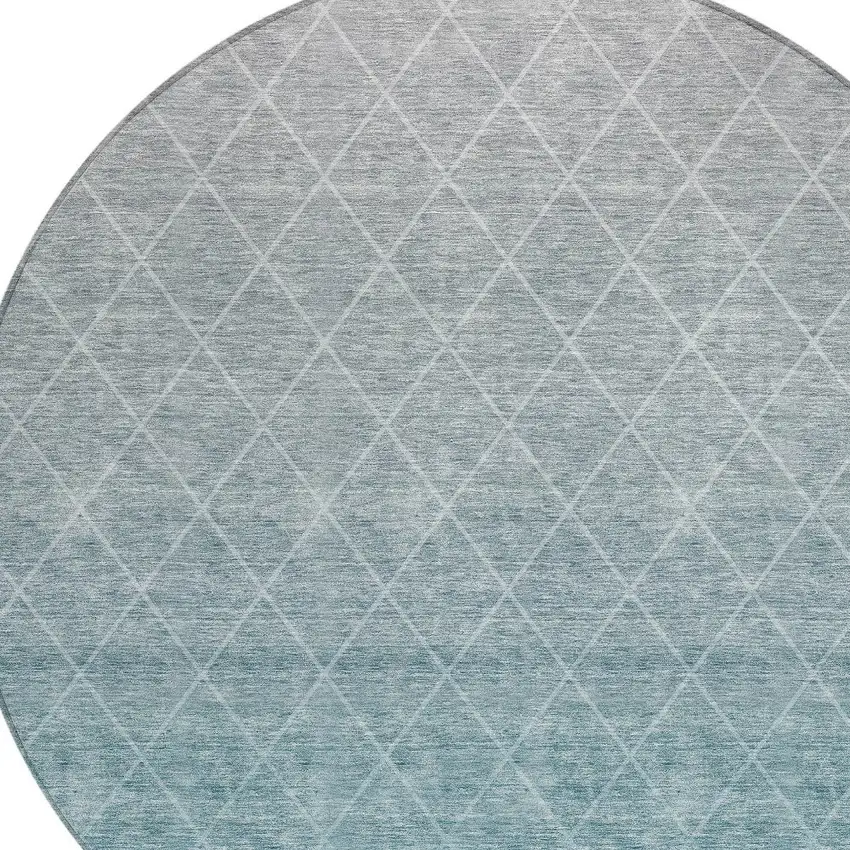 8' Teal Blue And Gray Round Geometric Washable Indoor Outdoor Area Rug Photo 4