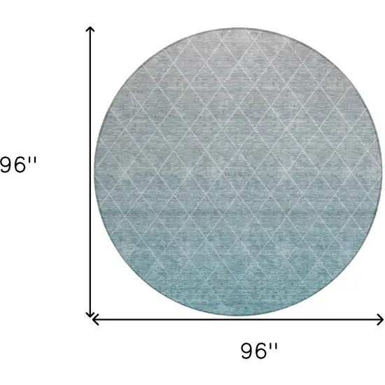 8' Teal Blue And Gray Round Geometric Washable Indoor Outdoor Area Rug Photo 3