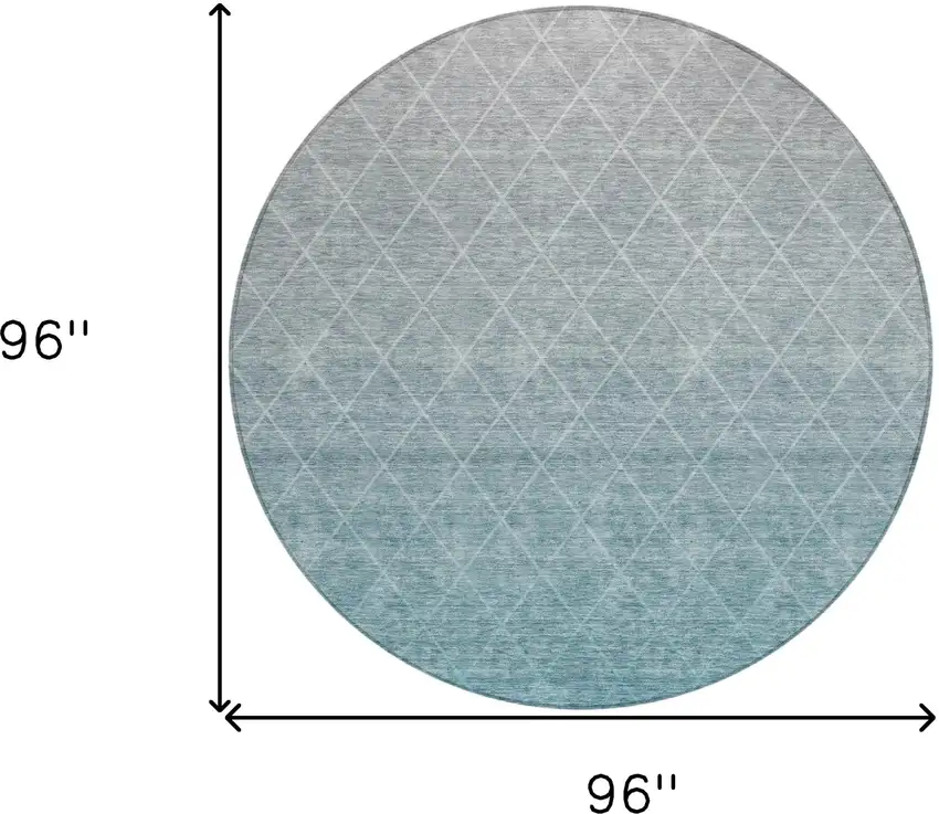 8' Teal Blue And Gray Round Geometric Washable Indoor Outdoor Area Rug Photo 3