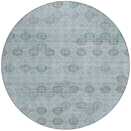 8' Teal Blue And Gray Round Geometric Washable Indoor Outdoor Area Rug Photo 3