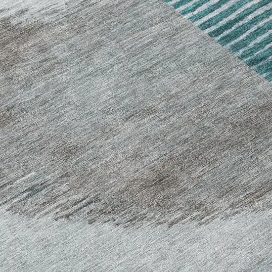 8' Teal Blue And Gray Round Geometric Washable Indoor Outdoor Area Rug Photo 9