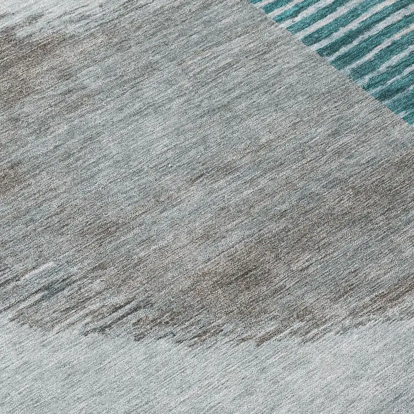 8' Teal Blue And Gray Round Geometric Washable Indoor Outdoor Area Rug Photo 9