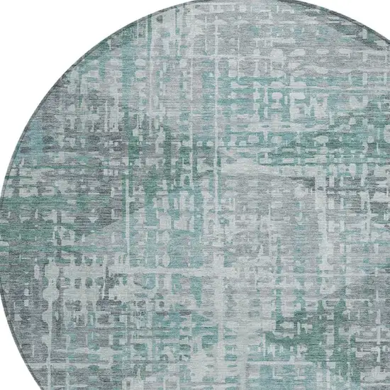 8' Teal Blue And Gray Round Geometric Washable Indoor Outdoor Area Rug Photo 4