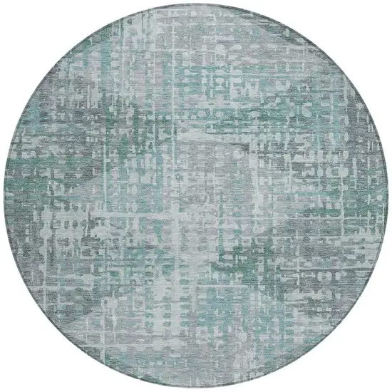 8' Teal Blue And Gray Round Geometric Washable Indoor Outdoor Area Rug Photo 3