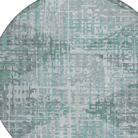 8' Teal Blue And Gray Round Geometric Washable Indoor Outdoor Area Rug Photo 8