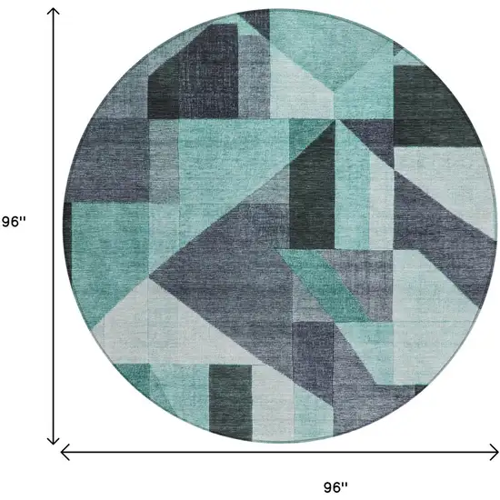 8' Teal Blue And Gray Round Geometric Washable Indoor Outdoor Area Rug Photo 7