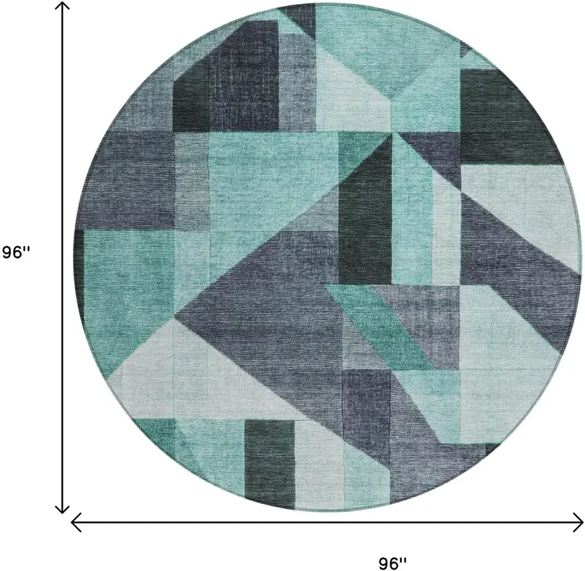 8' Teal Blue And Gray Round Geometric Washable Indoor Outdoor Area Rug Photo 7