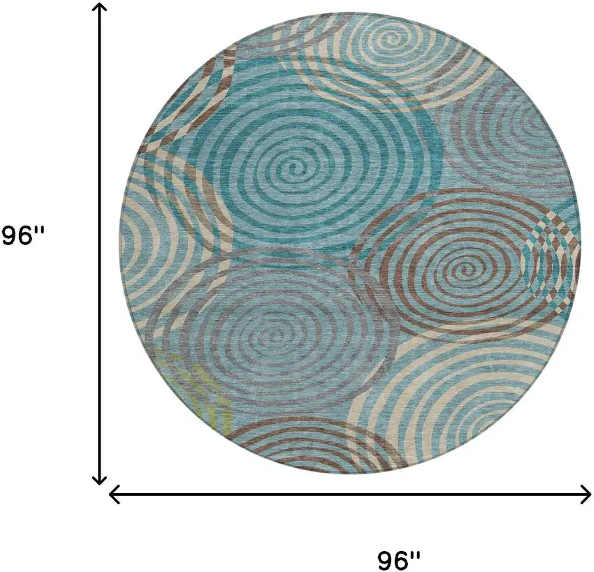8' Teal Blue And Gray Round Geometric Washable Indoor Outdoor Area Rug Photo 8