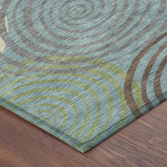 8' Teal Blue And Gray Round Geometric Washable Indoor Outdoor Area Rug Photo 6