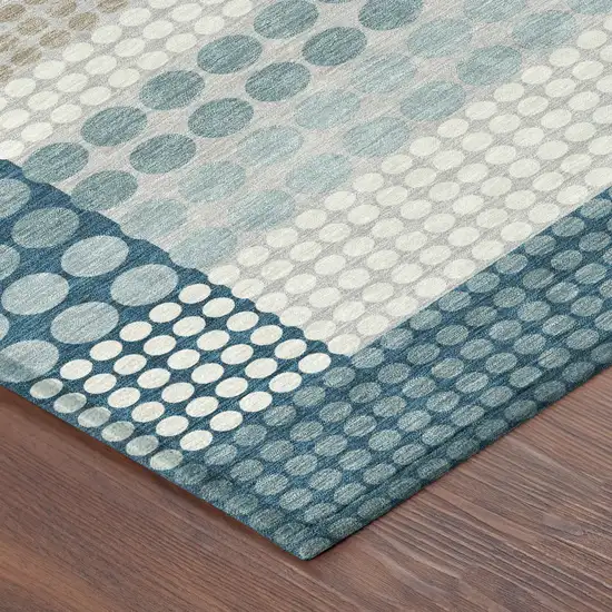 8' Teal Blue And Gray Round Geometric Washable Indoor Outdoor Area Rug Photo 6