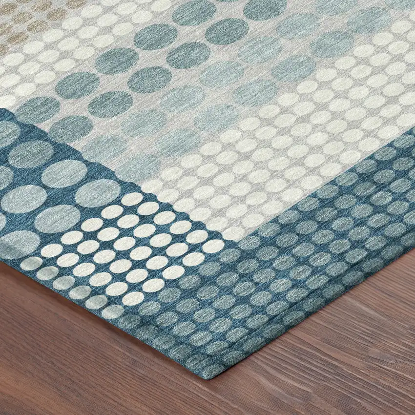 8' Teal Blue And Gray Round Geometric Washable Indoor Outdoor Area Rug Photo 6