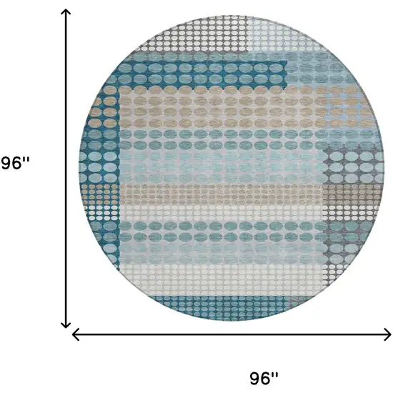 8' Teal Blue And Gray Round Geometric Washable Indoor Outdoor Area Rug Photo 8