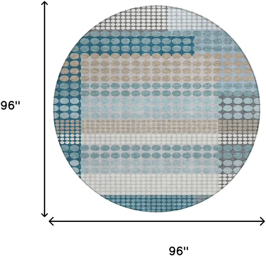 8' Teal Blue And Gray Round Geometric Washable Indoor Outdoor Area Rug Photo 8