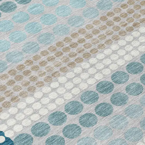 8' Teal Blue And Gray Round Geometric Washable Indoor Outdoor Area Rug Photo 7